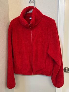Old Navy Women’s Sherpa Teddy Jacket Fuzzy Fleece Coat Zip Up Red M
